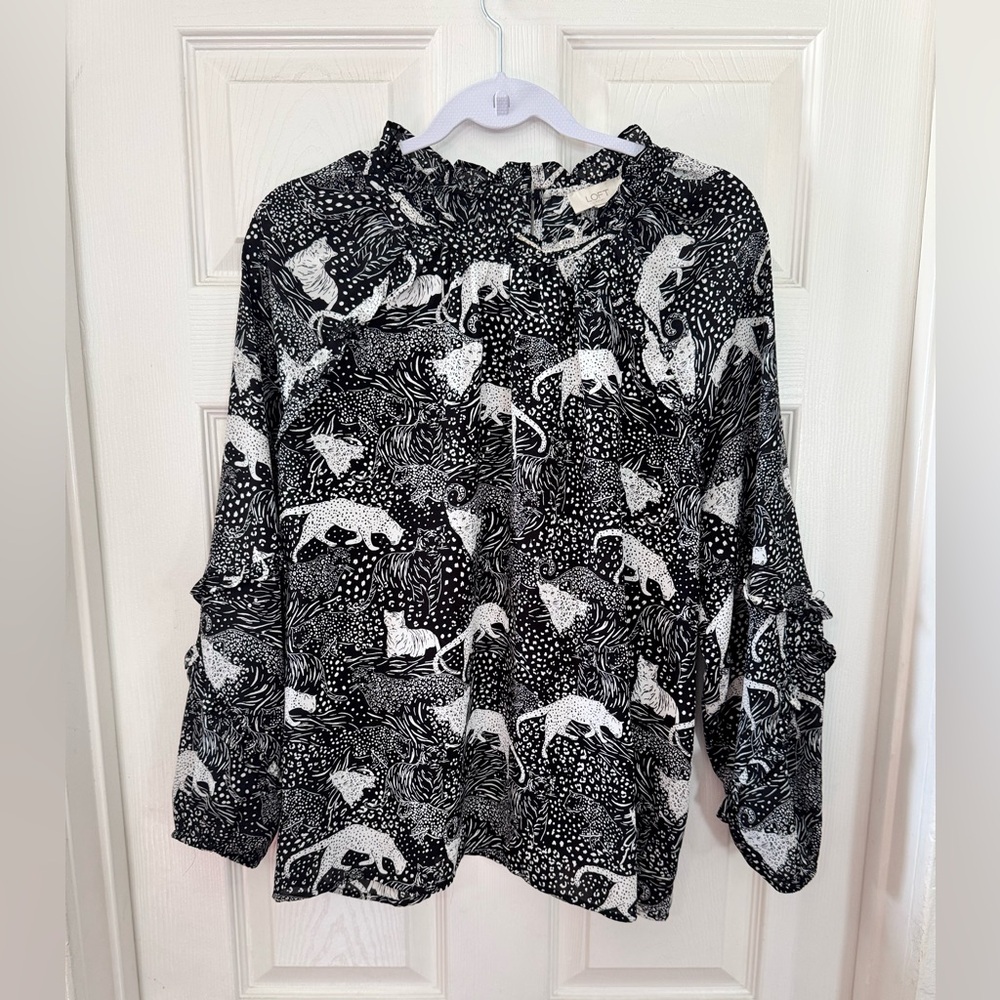 LOFT black and white long-sleeved blouse  sheer size large